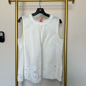 Talbots Sleeveless Embroidered Hem Top